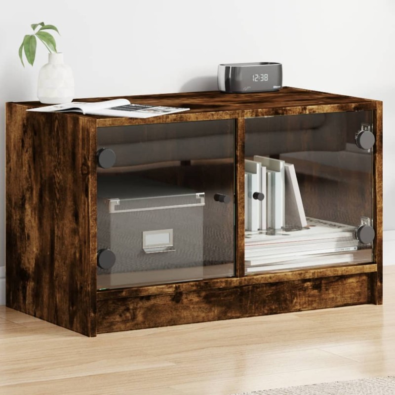 vidaXL TV-Schrank mit Glastüren Räuchereiche 68x37x42 cm vidaXL TV-Schrank mit Glastüren Räuchereiche 68x37x42 cm