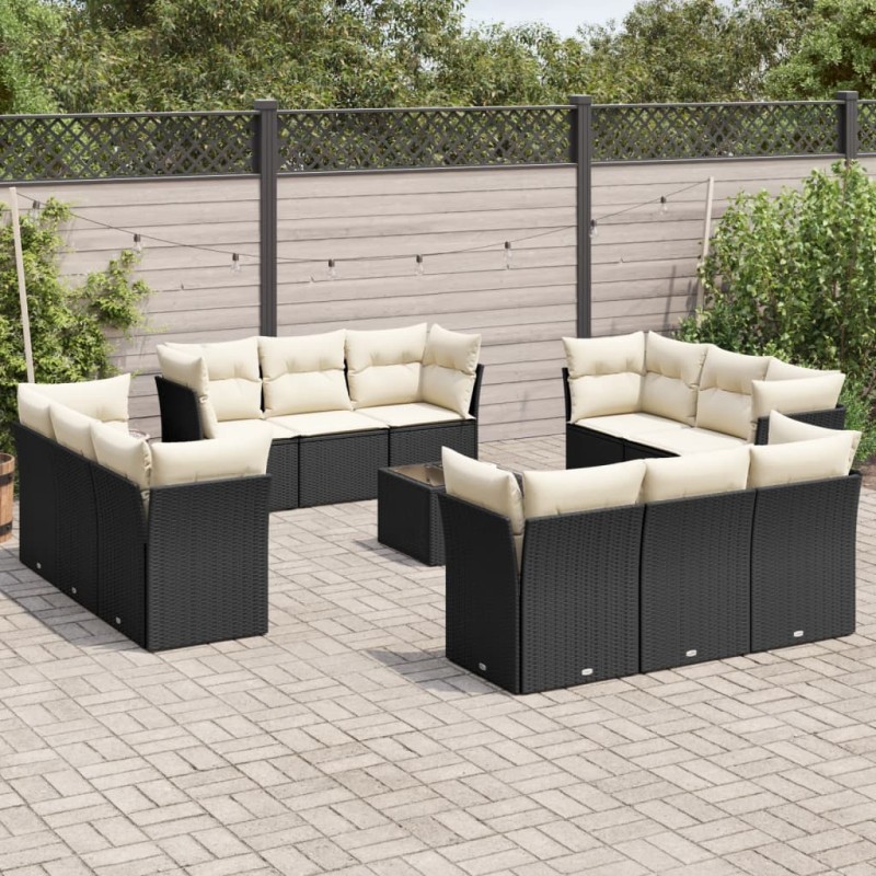 vidaXL 13-tlg. Garten-Sofagarnitur mit Kissen Schwarz Poly Rattan vidaXL 13-tlg. Garten-Sofagarnitur mit Kissen Schwarz Poly Rattan