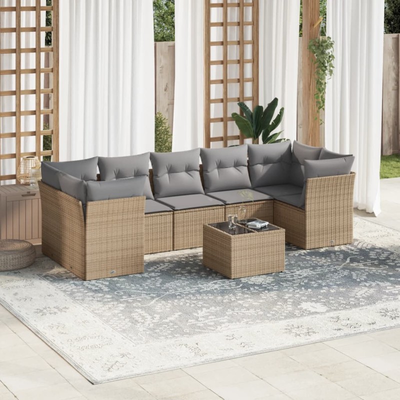 vidaXL 8-tlg. Garten-Sofagarnitur mit Kissen Beige Poly Rattan vidaXL 8-tlg. Garten-Sofagarnitur mit Kissen Beige Poly Rattan