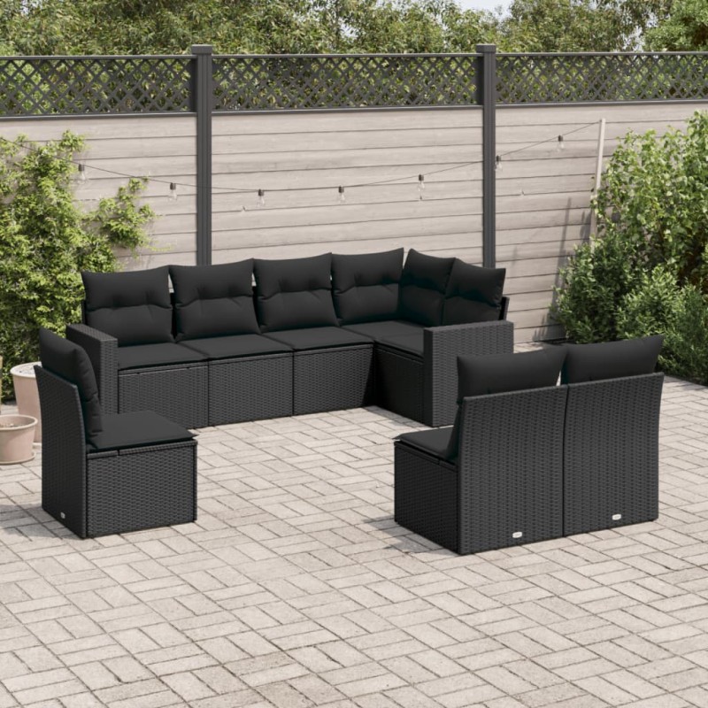 vidaXL 8-tlg. Garten-Sofagarnitur mit Kissen Schwarz Poly Rattan vidaXL 8-tlg. Garten-Sofagarnitur mit Kissen Schwarz Poly Rattan