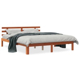 vidaXL Massivholzbett mit Kopfteil Wachsbraun 150x200 cm Kiefer