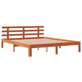 vidaXL Massivholzbett mit Kopfteil Wachsbraun 150x200 cm Kiefer