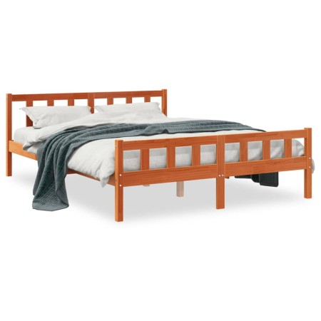 vidaXL Massivholzbett mit Kopfteil Wachsbraun 150x200 cm Kiefer