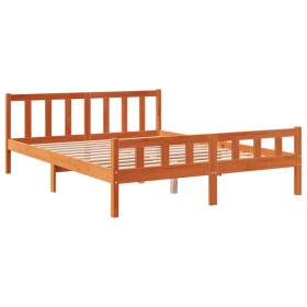 vidaXL Massivholzbett mit Kopfteil Wachsbraun 150x200 cm Kiefer