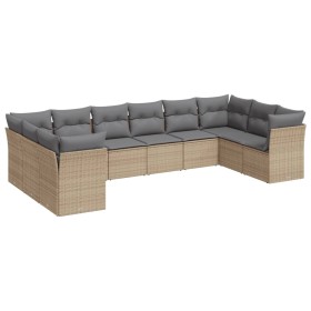 vidaXL 10-tlg. Garten-Sofagarnitur mit Kissen Beige Poly Rattan