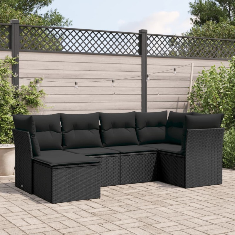 vidaXL 6-tlg. Garten-Sofagarnitur mit Kissen Schwarz Poly Rattan vidaXL 6-tlg. Garten-Sofagarnitur mit Kissen Schwarz Poly Rattan