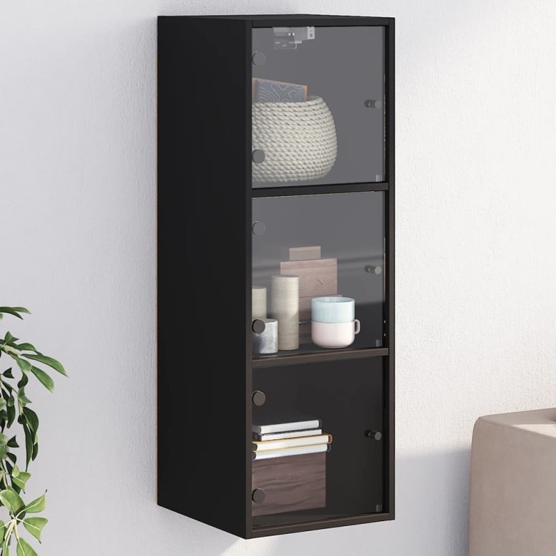 vidaXL Wandschrank mit Glastüren Schwarz 35x37x100 cm vidaXL Wandschrank mit Glastüren Schwarz 35x37x100 cm