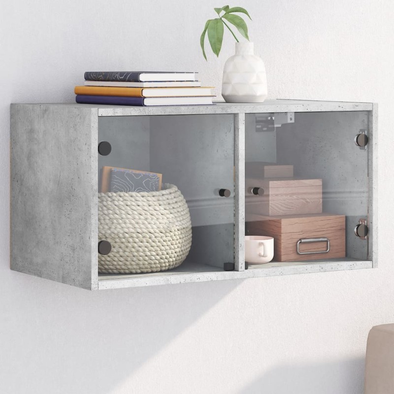 vidaXL Wandschrank mit Glastüren Betongrau 68,5x37x35 cm vidaXL Wandschrank mit Glastüren Betongrau 68,5x37x35 cm