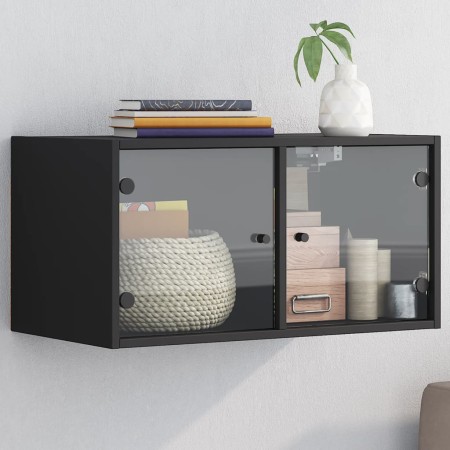 vidaXL Wandschrank mit Glastüren Schwarz 68,5x37x35 cm
