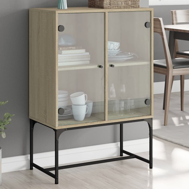 vidaXL Beistellschrank mit Glastüren Sonoma-Eiche 69x37x100 cm vidaXL Beistellschrank mit Glastüren Sonoma-Eiche 69x37x100 cm