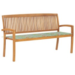 Stapelbare Gartenbank mit Auflage 159 cm Massivholz Teak