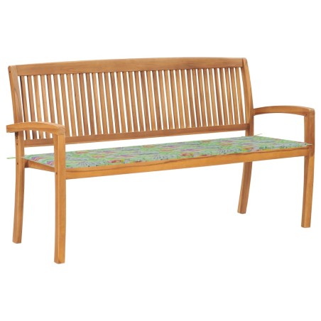 Stapelbare Gartenbank mit Auflage 159 cm Massivholz Teak