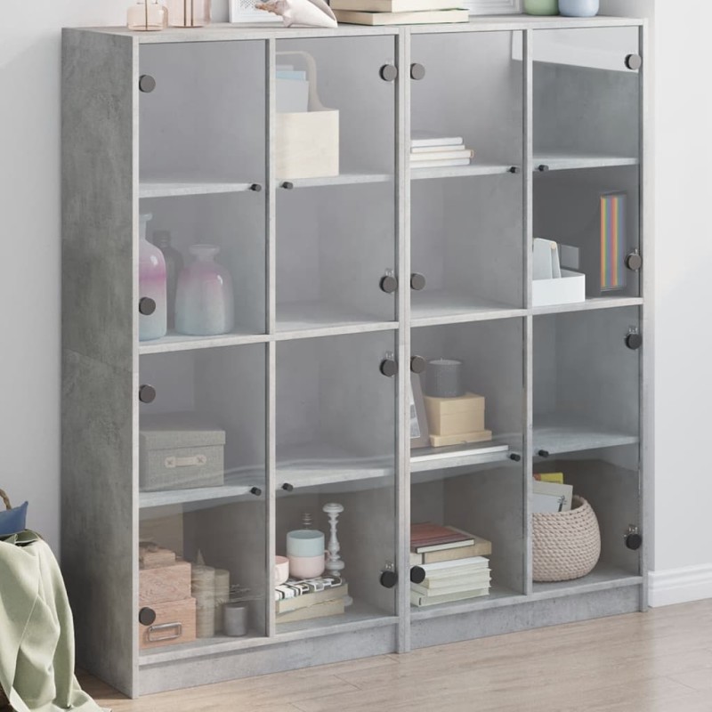 vidaXL Bücherschrank mit Türen Betongrau 136x37x142 cm Holzwerkstoff vidaXL Bücherschrank mit Türen Betongrau 136x37x142 cm Holzwerkstoff