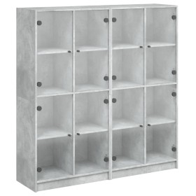 vidaXL Bücherschrank mit Türen Betongrau 136x37x142 cm Holzwerkstoff