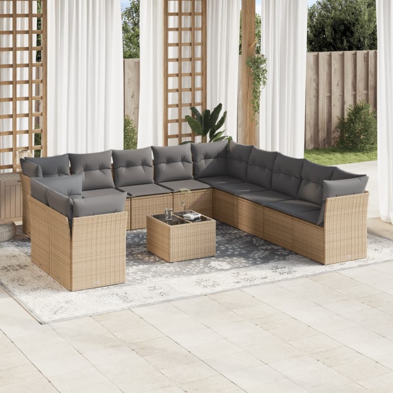 vidaXL 12-tlg. Garten-Sofagarnitur mit Kissen Beige Poly Rattan vidaXL 12-tlg. Garten-Sofagarnitur mit Kissen Beige Poly Rattan