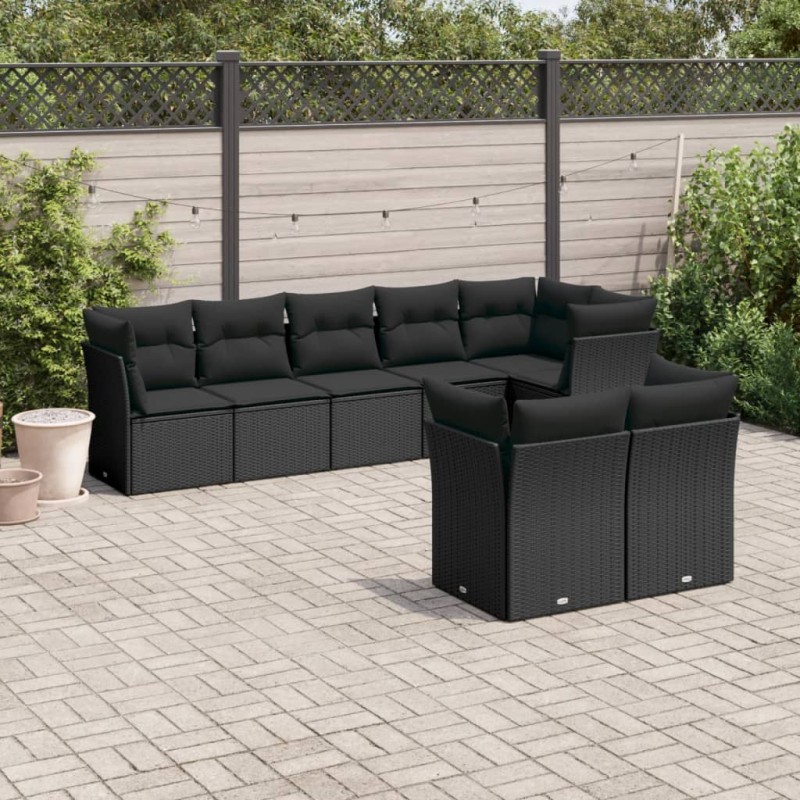 vidaXL 8-tlg. Garten-Sofagarnitur mit Kissen Schwarz Poly Rattan vidaXL 8-tlg. Garten-Sofagarnitur mit Kissen Schwarz Poly Rattan