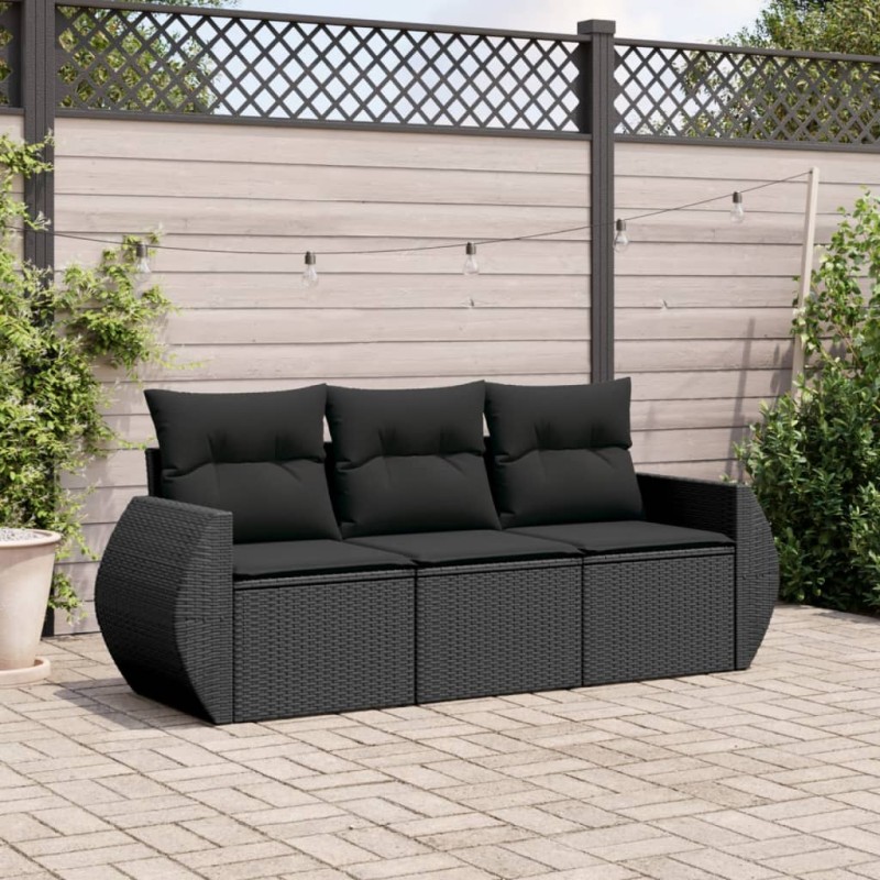 vidaXL 3-tlg. Garten-Sofagarnitur mit Kissen Schwarz Poly Rattan vidaXL 3-tlg. Garten-Sofagarnitur mit Kissen Schwarz Poly Rattan