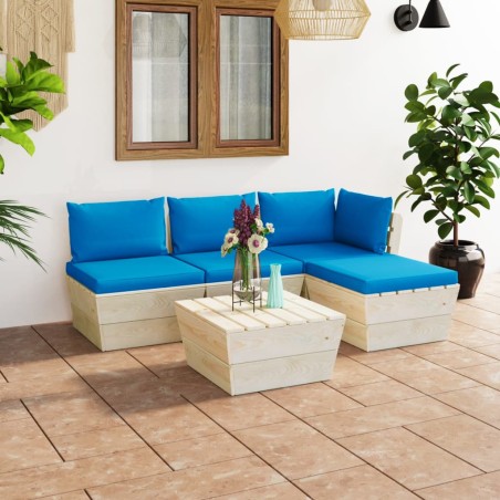 5-tlg. Garten-Sofagarnitur aus Paletten mit Kissen Fichtenholz