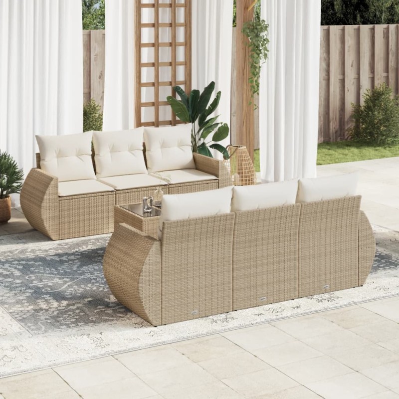 vidaXL 7-tlg. Garten-Sofagarnitur mit Kissen Beige Poly Rattan vidaXL 7-tlg. Garten-Sofagarnitur mit Kissen Beige Poly Rattan