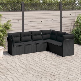 vidaXL 6-tlg. Garten-Sofagarnitur mit Kissen Schwarz Poly Rattan