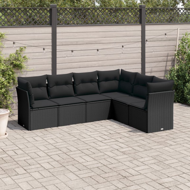 vidaXL 6-tlg. Garten-Sofagarnitur mit Kissen Schwarz Poly Rattan vidaXL 6-tlg. Garten-Sofagarnitur mit Kissen Schwarz Poly Rattan