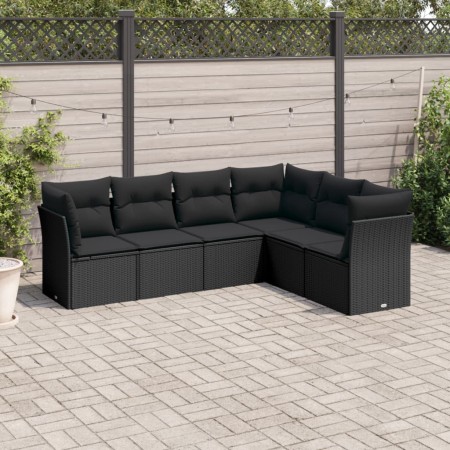 vidaXL 6-tlg. Garten-Sofagarnitur mit Kissen Schwarz Poly Rattan
