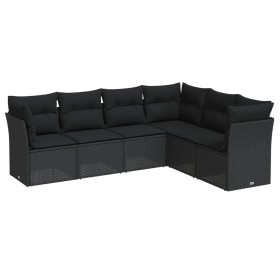 vidaXL 6-tlg. Garten-Sofagarnitur mit Kissen Schwarz Poly Rattan