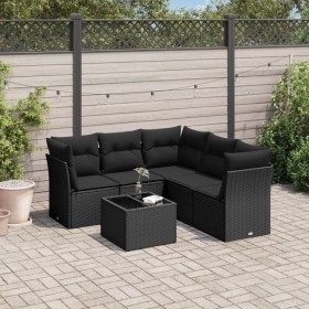 vidaXL 6-tlg. Garten-Sofagarnitur mit Kissen Schwarz Poly Rattan