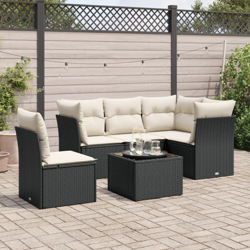 vidaXL 6-tlg. Garten-Sofagarnitur mit Kissen Schwarz Poly Rattan vidaXL 6-tlg. Garten-Sofagarnitur mit Kissen Schwarz Poly Rattan