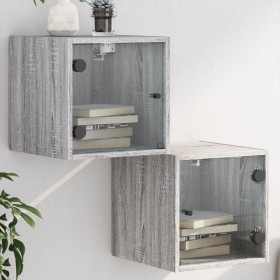 vidaXL Nachttische mit Glastüren 2 Stk. Grau Sonoma 35x37x35 cm