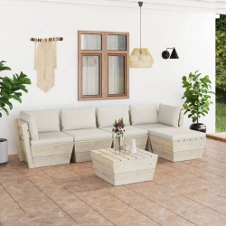 6-tlg. Garten-Sofagarnitur aus Paletten mit Kissen Fichtenholz