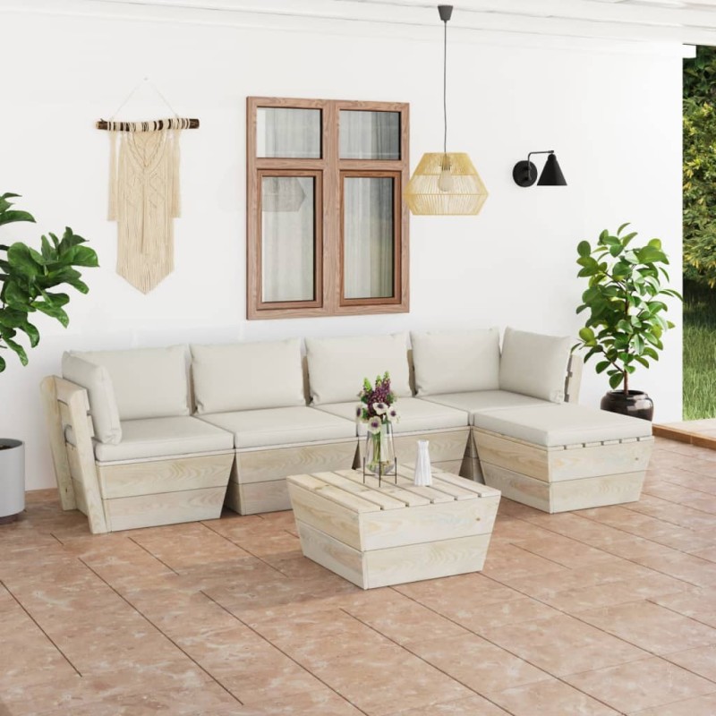 6-tlg. Garten-Sofagarnitur aus Paletten mit Kissen Fichtenholz
