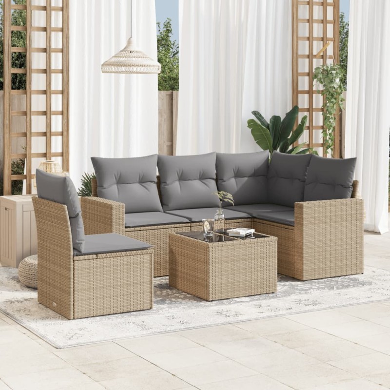 vidaXL 6-tlg. Garten-Sofagarnitur mit Kissen Beige Poly Rattan vidaXL 6-tlg. Garten-Sofagarnitur mit Kissen Beige Poly Rattan