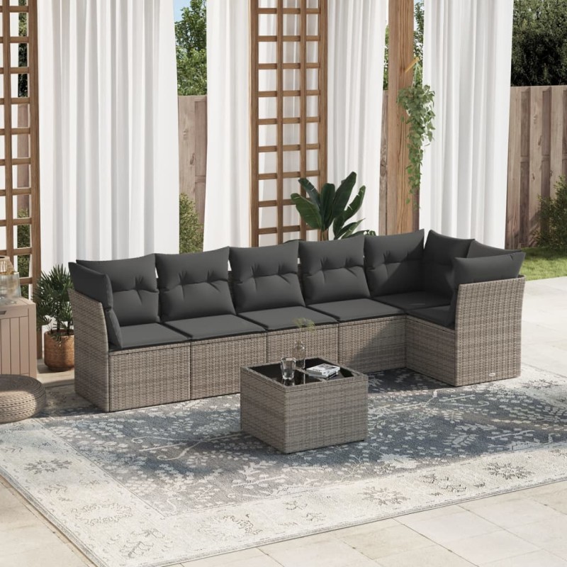 vidaXL 7-tlg. Garten-Sofagarnitur mit Kissen Grau Poly Rattan vidaXL 7-tlg. Garten-Sofagarnitur mit Kissen Grau Poly Rattan