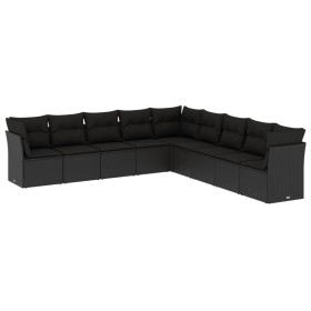 vidaXL 9-tlg. Garten-Sofagarnitur mit Kissen Schwarz Poly Rattan