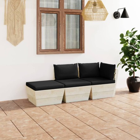 3-tlg. Garten-Sofagarnitur aus Paletten mit Kissen Fichtenholz