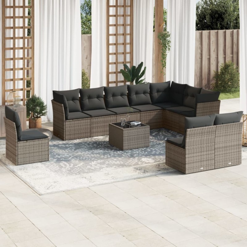vidaXL 11-tlg. Garten-Sofagarnitur mit Kissen Grau Poly Rattan vidaXL 11-tlg. Garten-Sofagarnitur mit Kissen Grau Poly Rattan