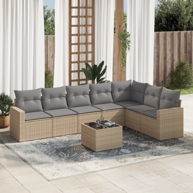 vidaXL 8-tlg. Garten-Sofagarnitur mit Kissen Beige Poly Rattan vidaXL 8-tlg. Garten-Sofagarnitur mit Kissen Beige Poly Rattan