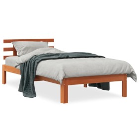 vidaXL Massivholzbett mit Kopfteil Wachsbraun 90x190 cm Kiefer