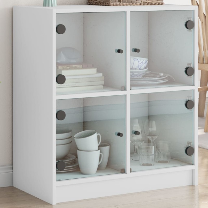 vidaXL Beistellschrank mit Glastüren Weiß 68x37x75,5 cm vidaXL Beistellschrank mit Glastüren Weiß 68x37x75,5 cm
