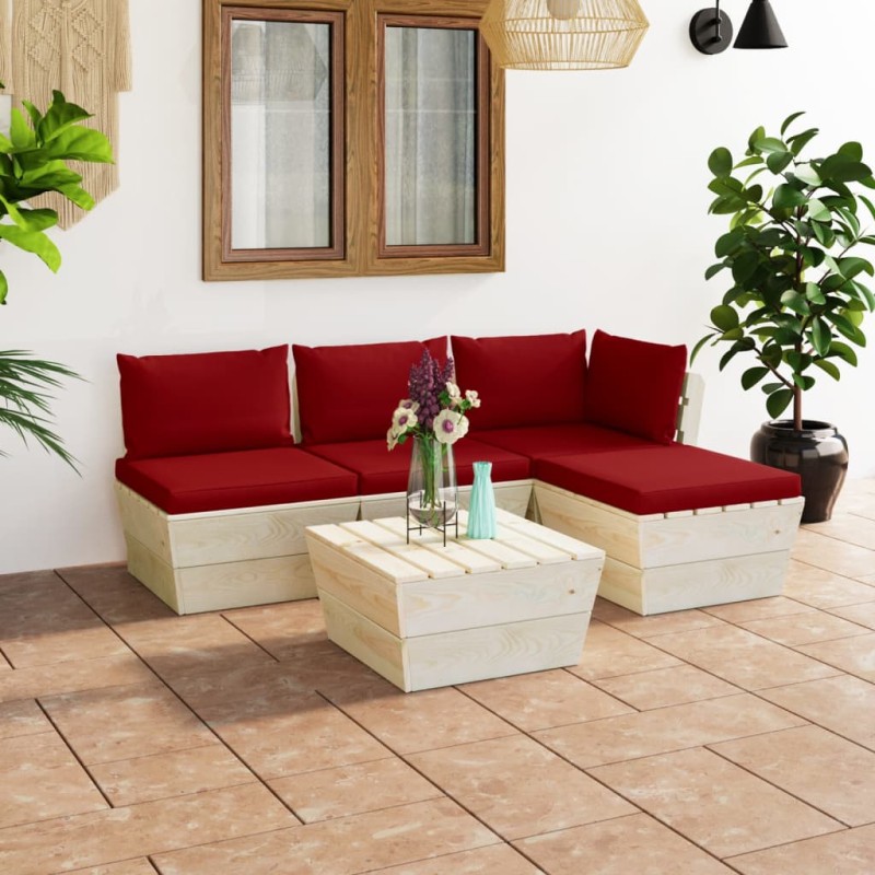 5-tlg. Garten-Sofagarnitur aus Paletten mit Kissen Fichtenholz 5-tlg. Garten-Sofagarnitur aus Paletten mit Kissen Fichtenholz