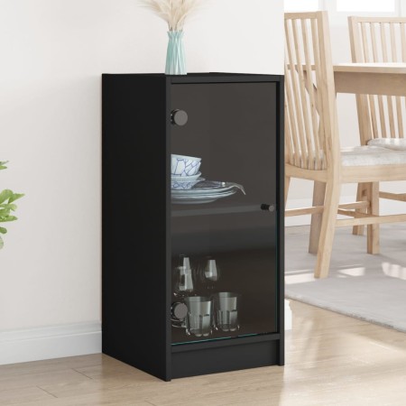 vidaXL Beistellschrank mit Glastüren Schwarz 35x37x75,5 cm