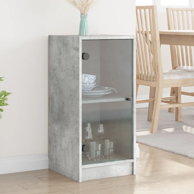 vidaXL Beistellschrank mit Glastüren Betongrau 35x37x75,5 cm vidaXL Beistellschrank mit Glastüren Betongrau 35x37x75,5 cm