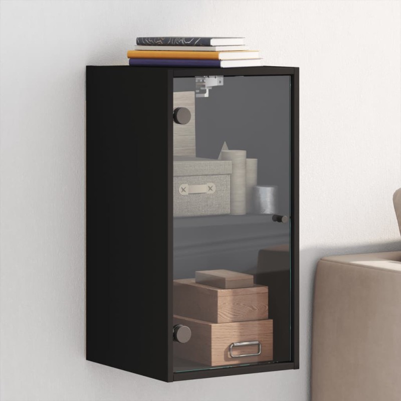 vidaXL Wandschrank mit Glastüren Schwarz 35x37x68,5 cm vidaXL Wandschrank mit Glastüren Schwarz 35x37x68,5 cm