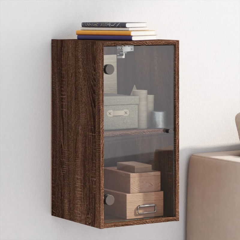 vidaXL Wandschrank mit Glastüren Braun Eichen-Optik 35x37x68,5 cm vidaXL Wandschrank mit Glastüren Braun Eichen-Optik 35x37x68,5 cm