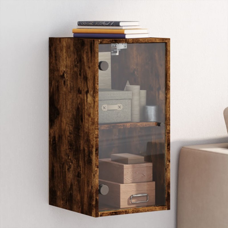 vidaXL Wandschrank mit Glastüren Räuchereiche 35x37x68,5 cm vidaXL Wandschrank mit Glastüren Räuchereiche 35x37x68,5 cm