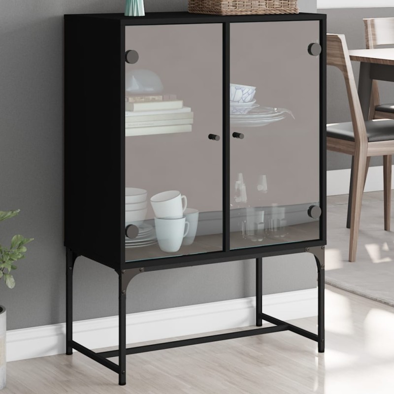 vidaXL Beistellschrank mit Glastüren Schwarz 69x37x100 cm vidaXL Beistellschrank mit Glastüren Schwarz 69x37x100 cm