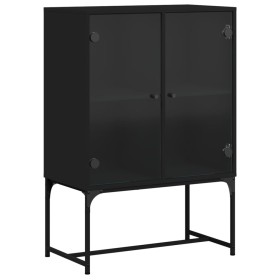 vidaXL Beistellschrank mit Glastüren Schwarz 69x37x100 cm