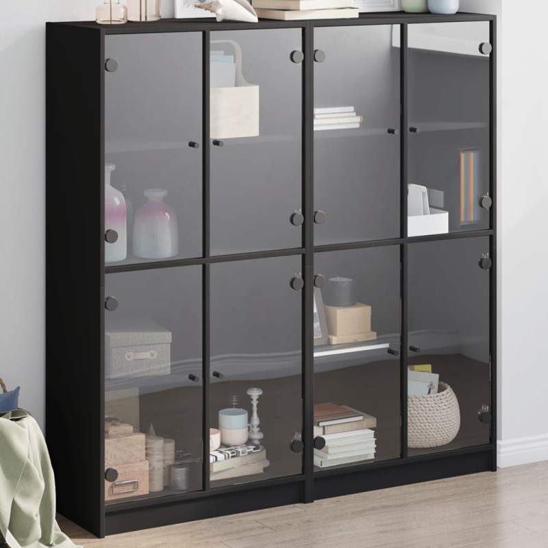 vidaXL Bücherschrank mit Türen Schwarz 136x37x142 cm Holzwerkstoff vidaXL Bücherschrank mit Türen Schwarz 136x37x142 cm Holzwerkstoff