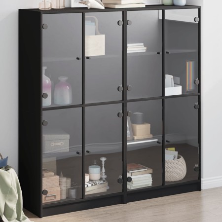vidaXL Bücherschrank mit Türen Schwarz 136x37x142 cm Holzwerkstoff